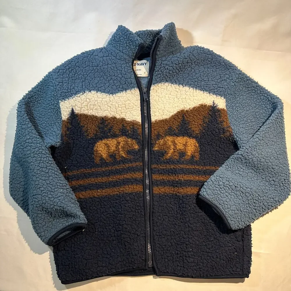 Old Navy Brown Bear Sherpa Zip Up Jacket Sweater Size L (10-12)